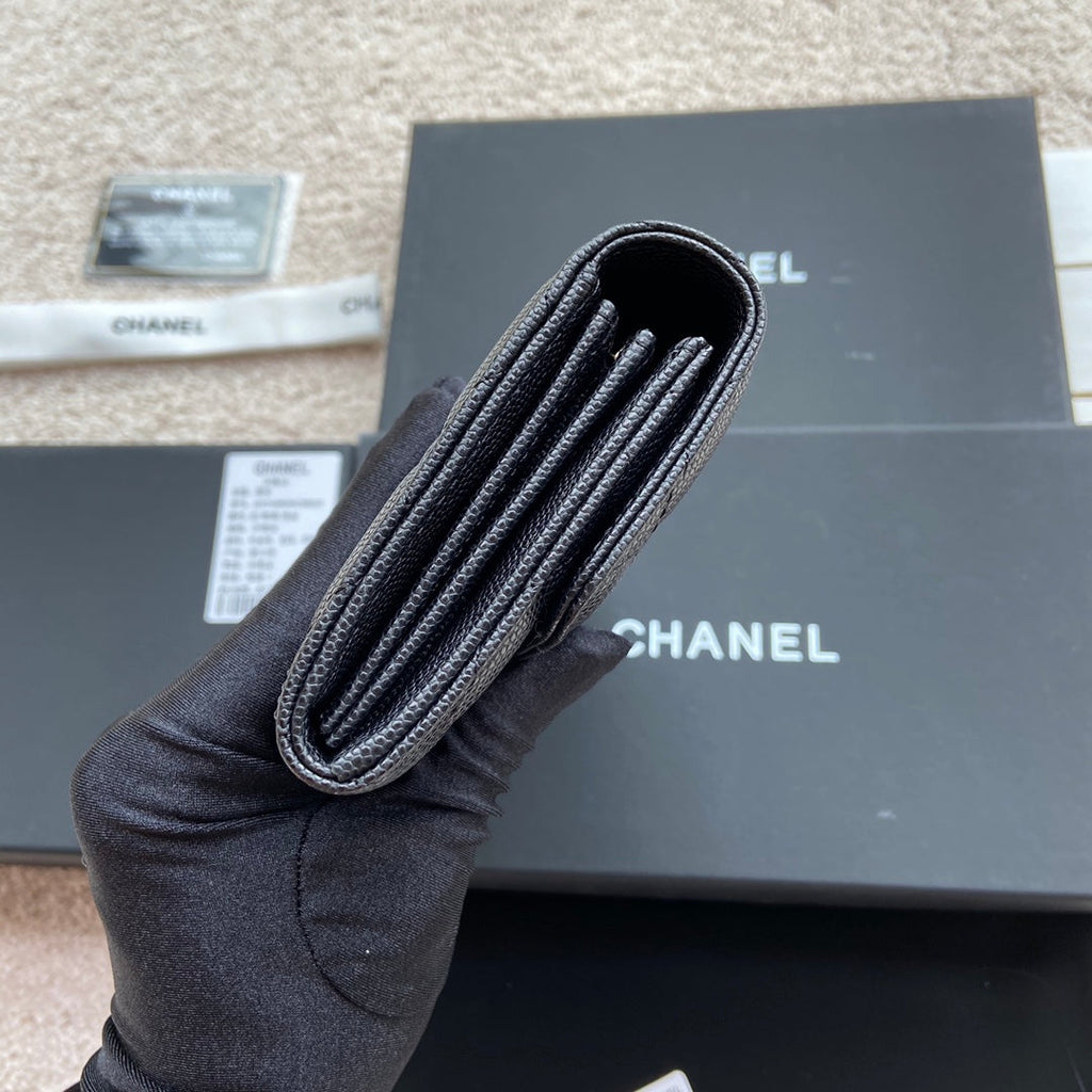 CC Classic Long Wallet 19cm Black Grained Calfskin