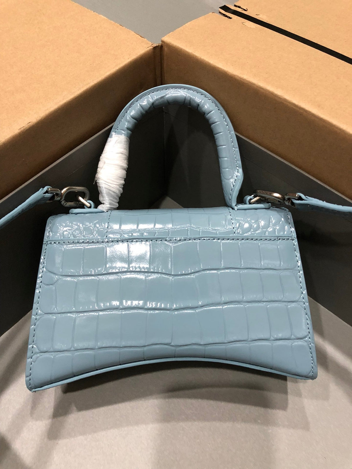 Balenciaga Hourglass bag light blue crocodile skin