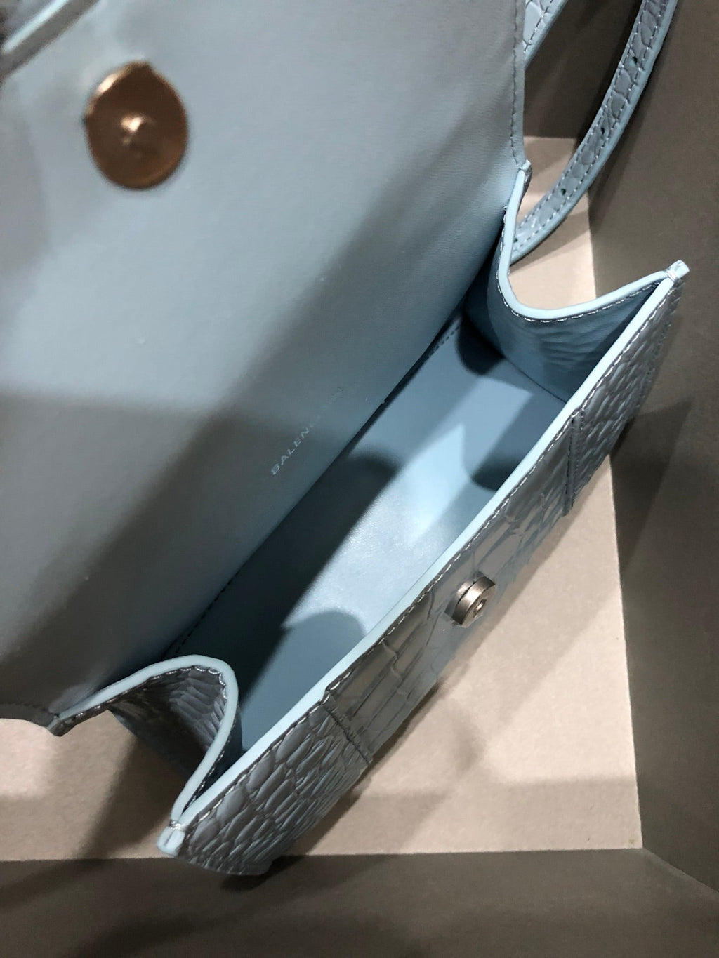 Balenciaga Hourglass bag light blue crocodile skin