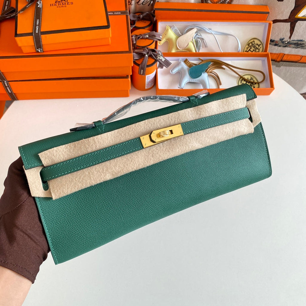 HM Kelly Cut 31 Kaitoke Green Epsom Leather Gold Hardware 229040