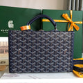 GRAND H_TEL TRUNK BAG 24 IN NAVY BLUE GOYARDINE CANVAS AND CALFSKIN