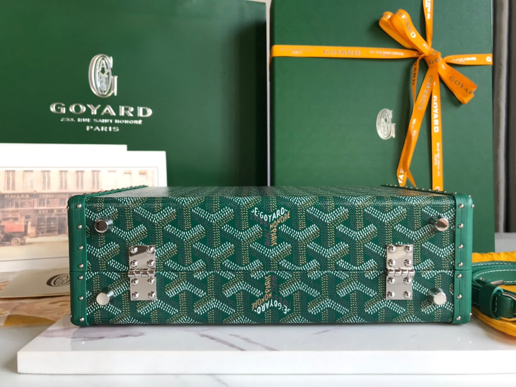 GRAND H_TEL TRUNK BAG 24 IN GREEN GOYARDINE CANVAS AND CALFSKIN