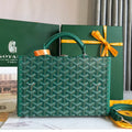 GRAND H_TEL TRUNK BAG 24 IN GREEN GOYARDINE CANVAS AND CALFSKIN