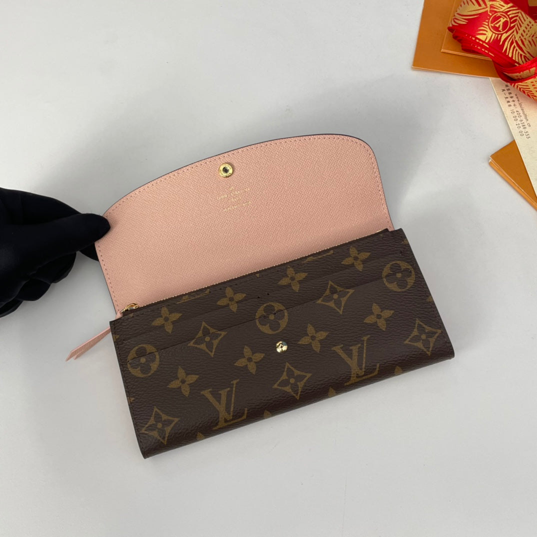 LV M60696 Emilie Wallet Brown Pink Monogram Canvas 221664