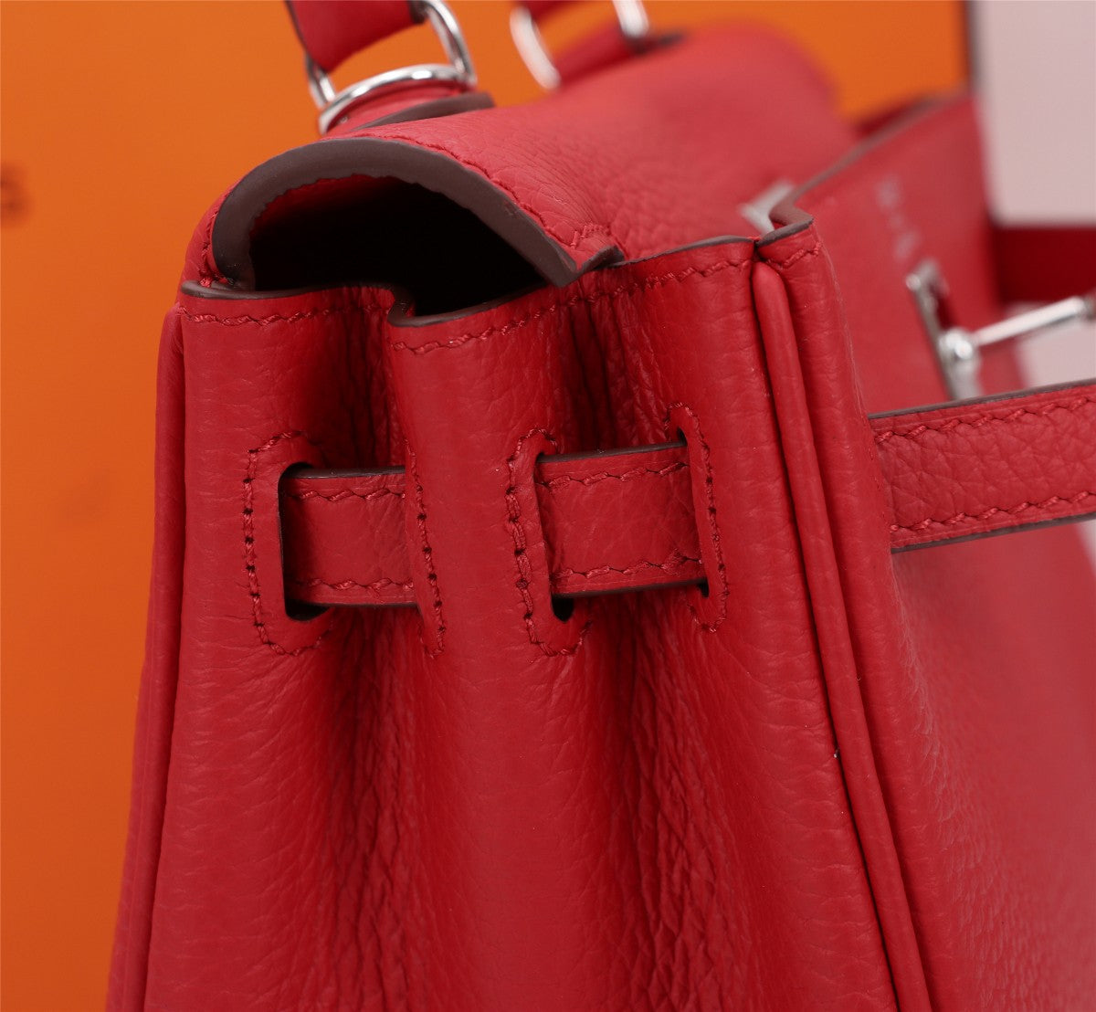 HM KELLY BAG 28 RED TOGO SILVER HARDWARE