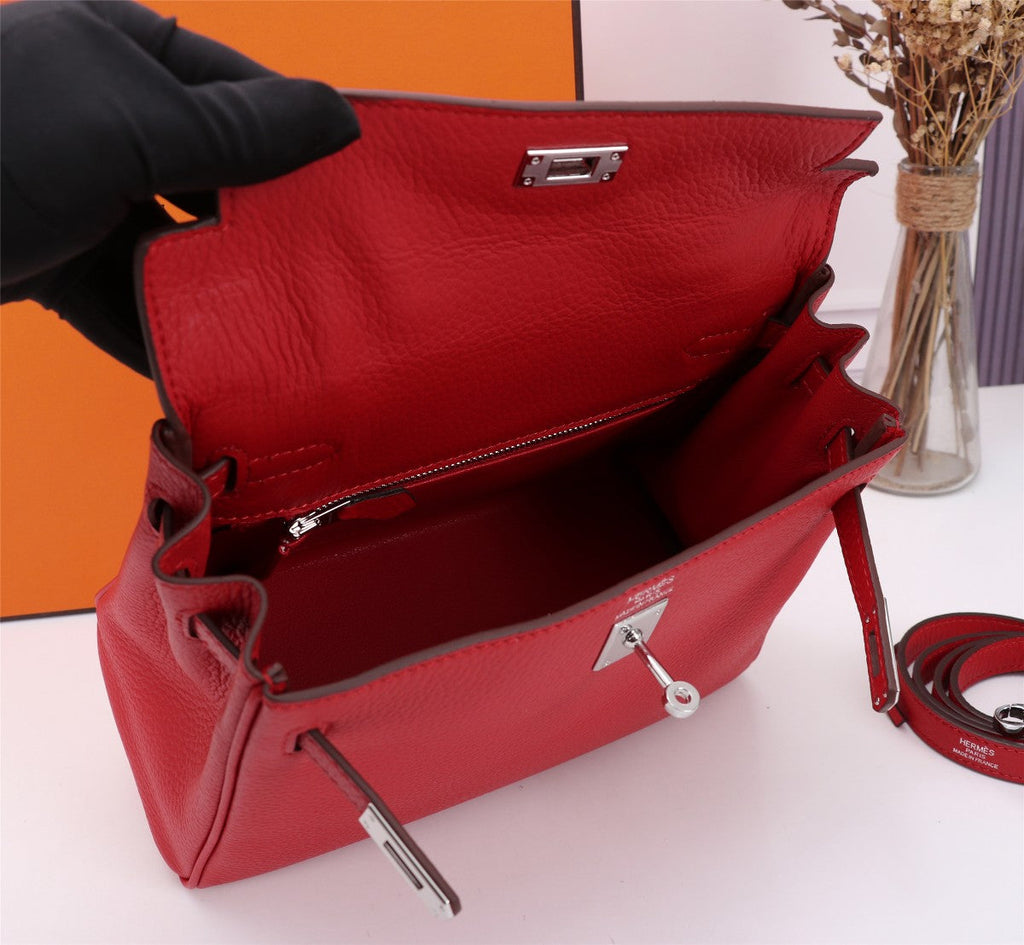 HM KELLY BAG 28 RED TOGO SILVER HARDWARE