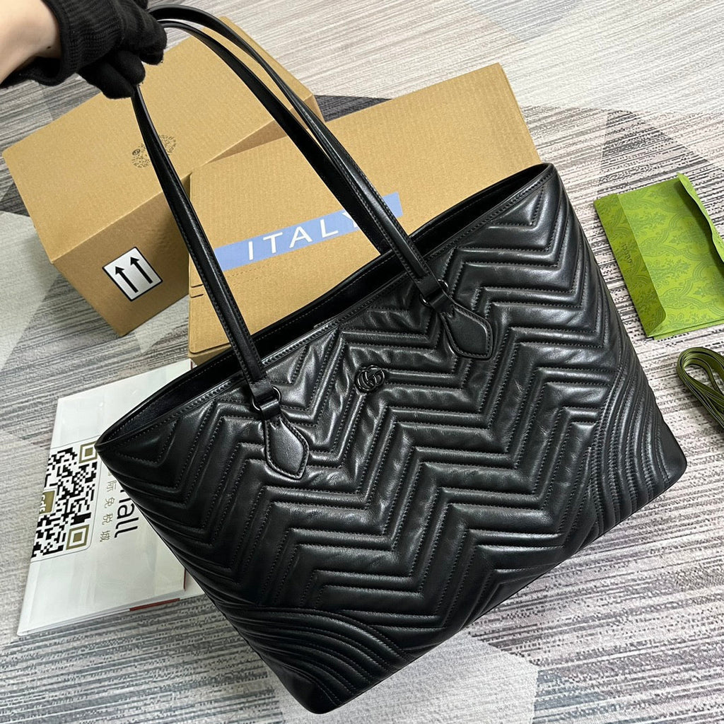 GG MARMONT LARGE 38 TOTE IN BLACK CALFSKIN