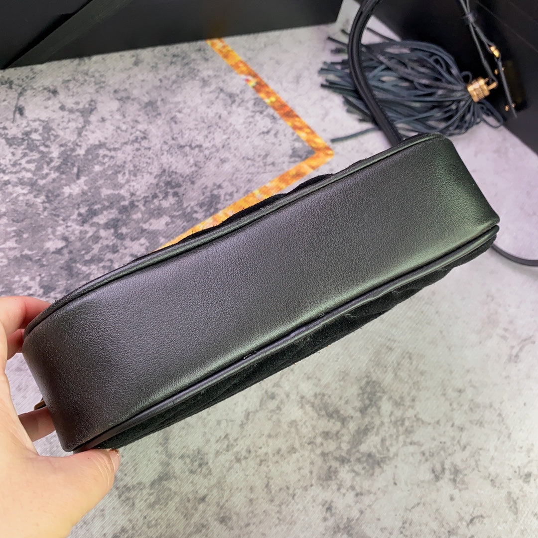 LOU CAMERA BAG 23 IN BLACK SUEDE AND CALFSKIN TRIM