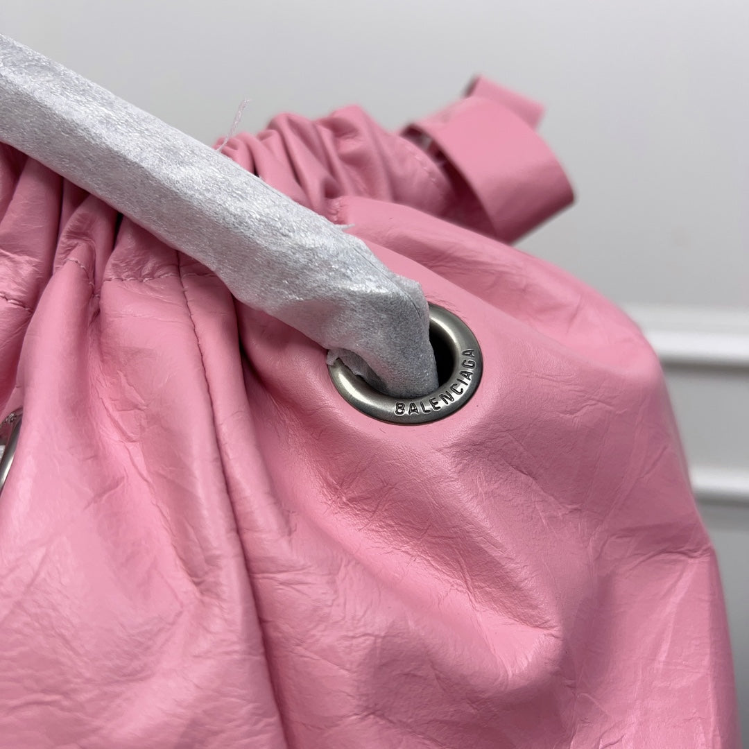 CRUSH LARGE TOTE BAG 46 IN PINK CRUSHED CALFSKIN SILVER HARDWARE