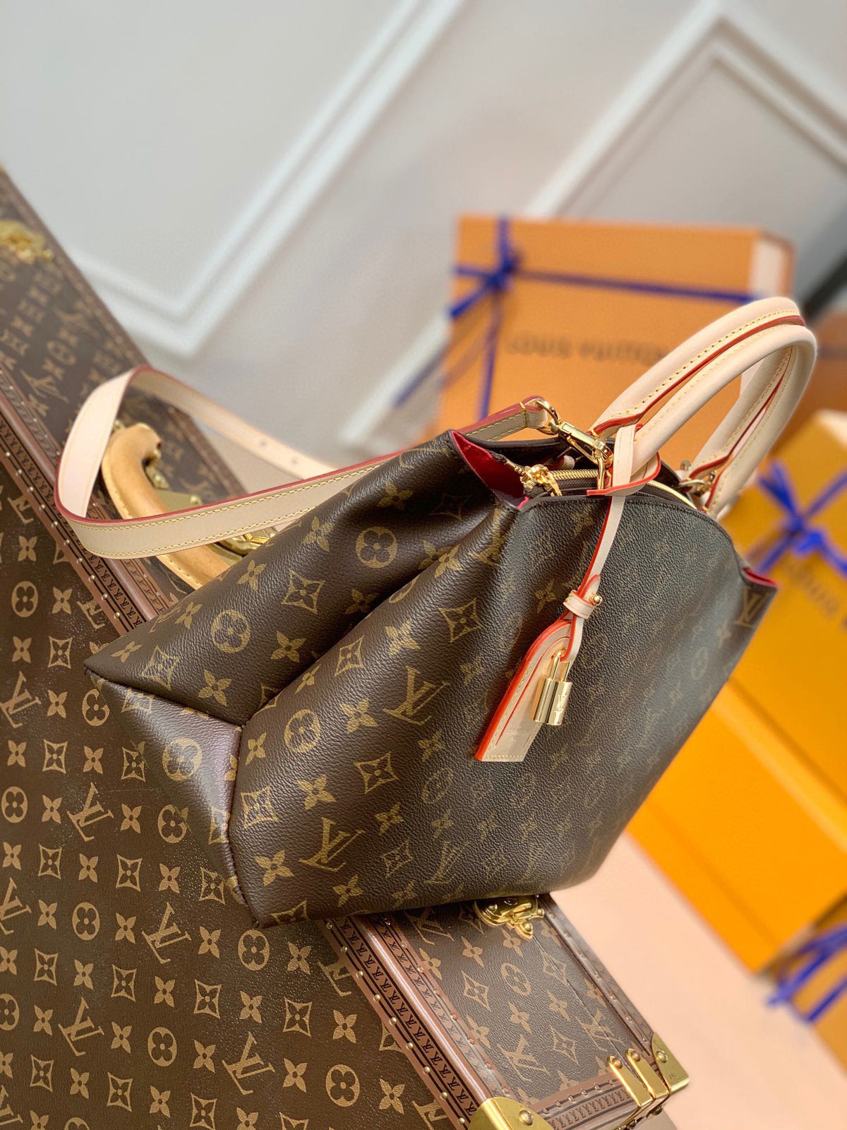 GRAND PALAIS TOTE BAG 34 IN BROWN MONOGRAM COATED CANVAS