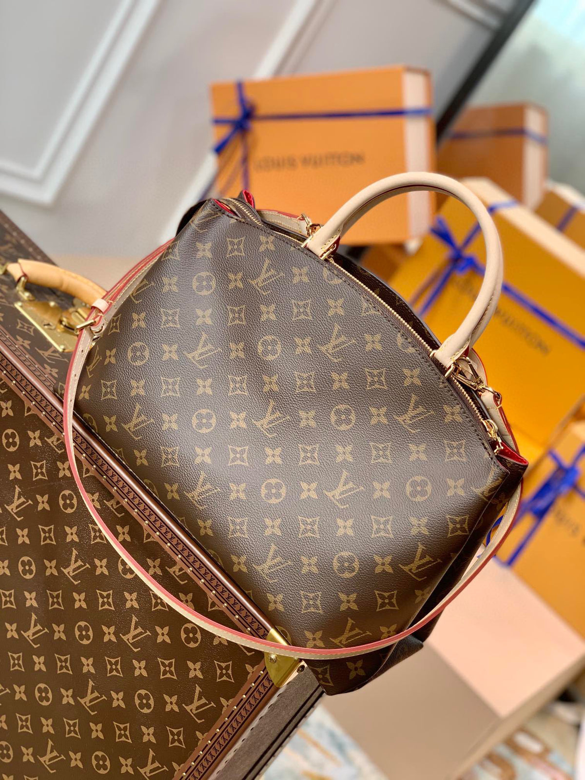 GRAND PALAIS TOTE BAG 34 IN BROWN MONOGRAM COATED CANVAS