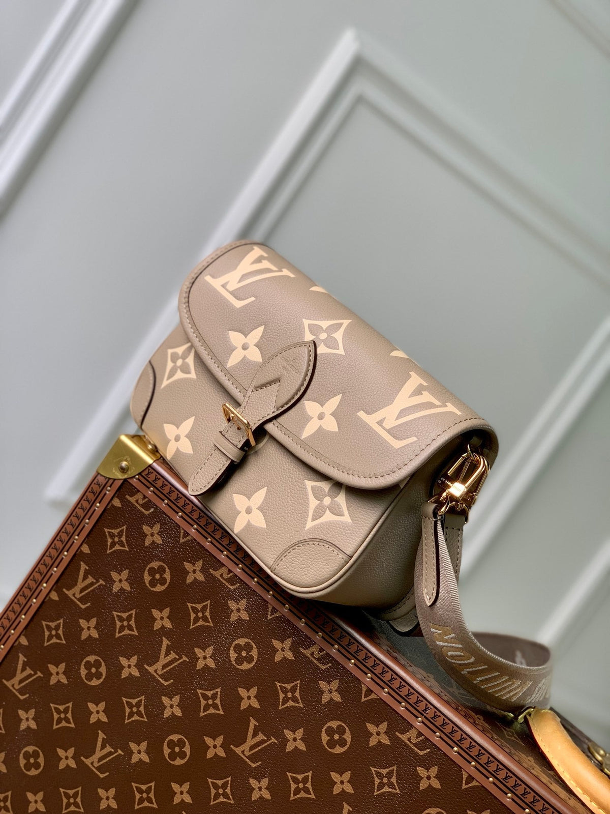 diane 24 dove cream biorcolor monogram empreinte leather