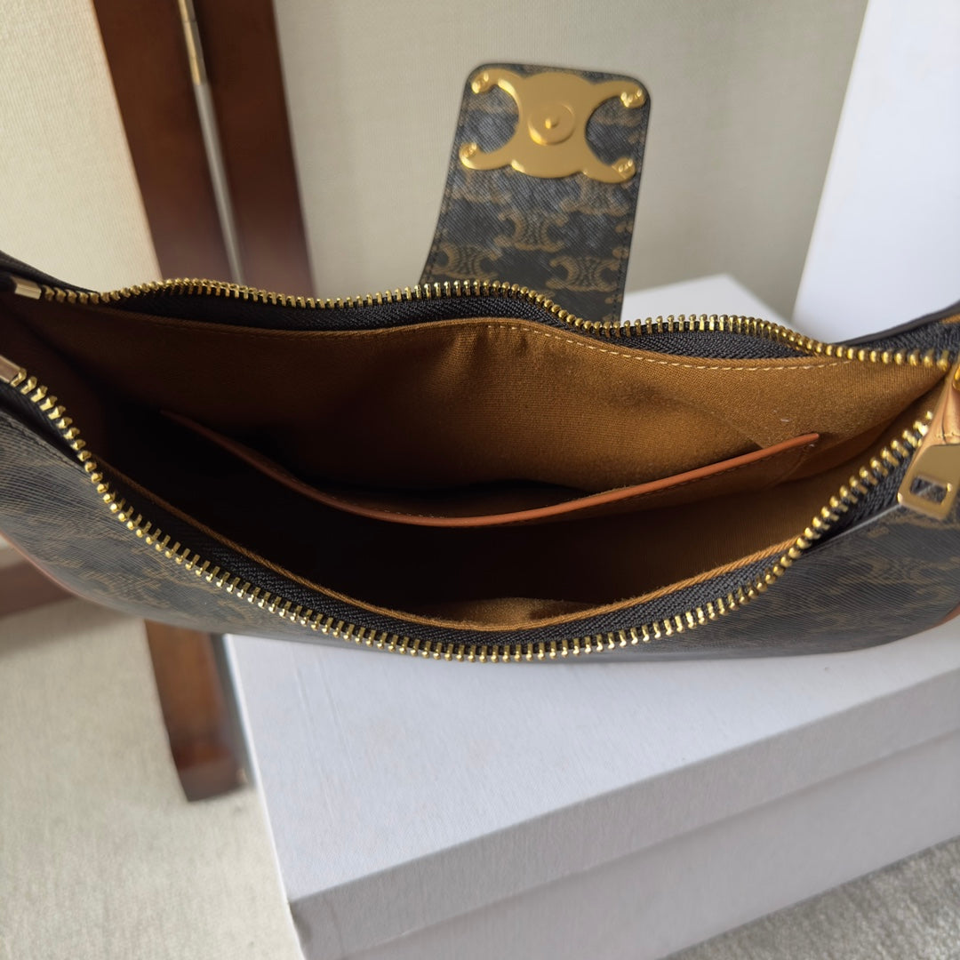 Celine Ava Bag 23cm Triomphe Canvas Brown Calfskin