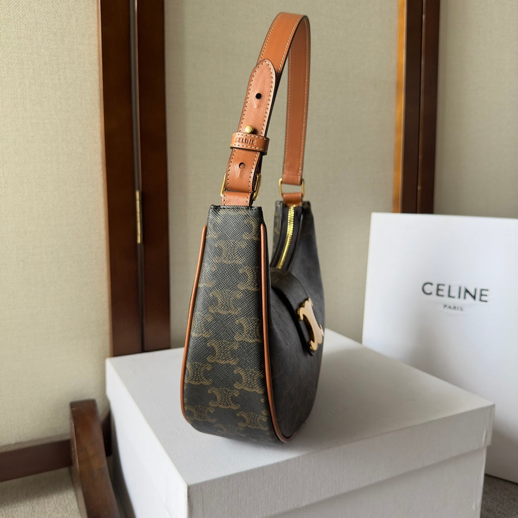 Celine Ava Bag 23cm Triomphe Canvas Brown Calfskin