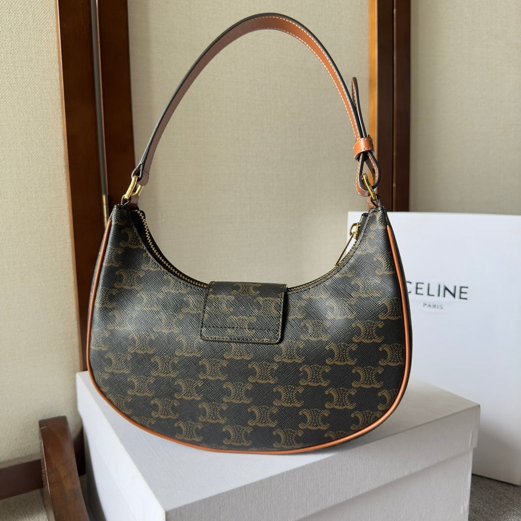 Celine Ava Bag 23cm Triomphe Canvas Brown Calfskin