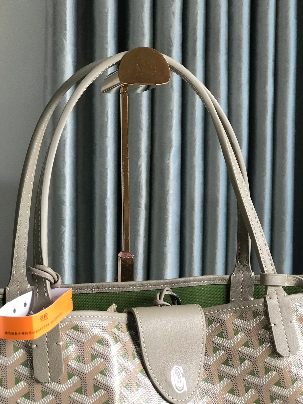 SAINT LOUIS GM 40 IN GREY MIX GREEN GOYARDINE CANVAS AND CALFSKIN