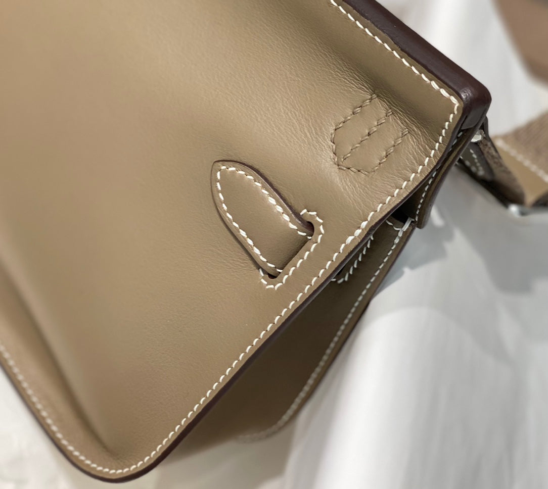 KELLY 23CM JYPSIERE BROWN LEATHER CROSSBODY BAG SHW