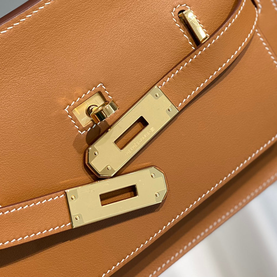 HM JYPSIERE SHOULDER BAG 23 IN TAWNY BROWN CALFSKIN GOLD HARDWARE