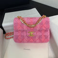 CC 24P Mini Flap Bag 20cm Pink Tweed Pearl Chain Gold Hardware