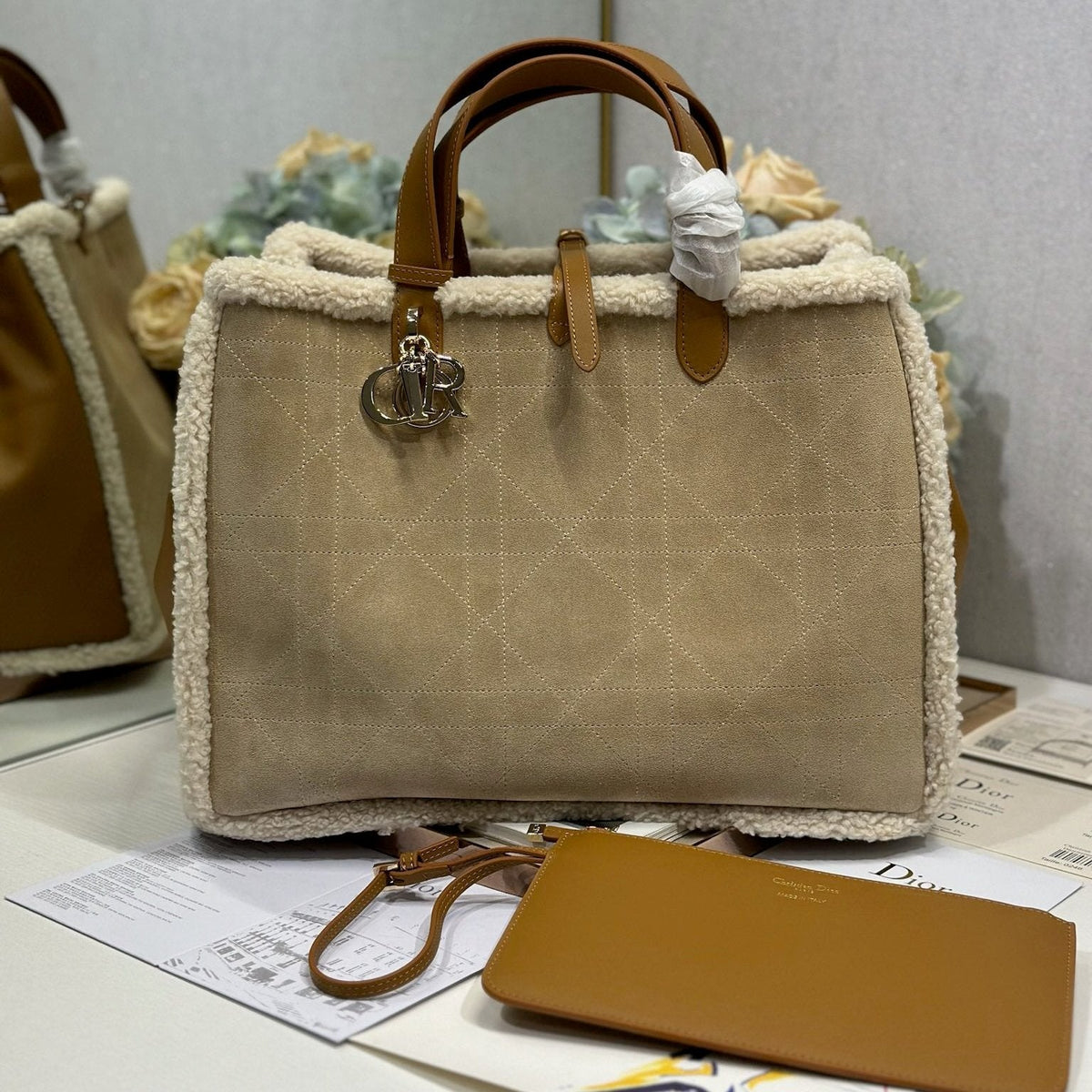 CD Toujours 37 Camel Brown Cowhide And Fur Gold Hardware