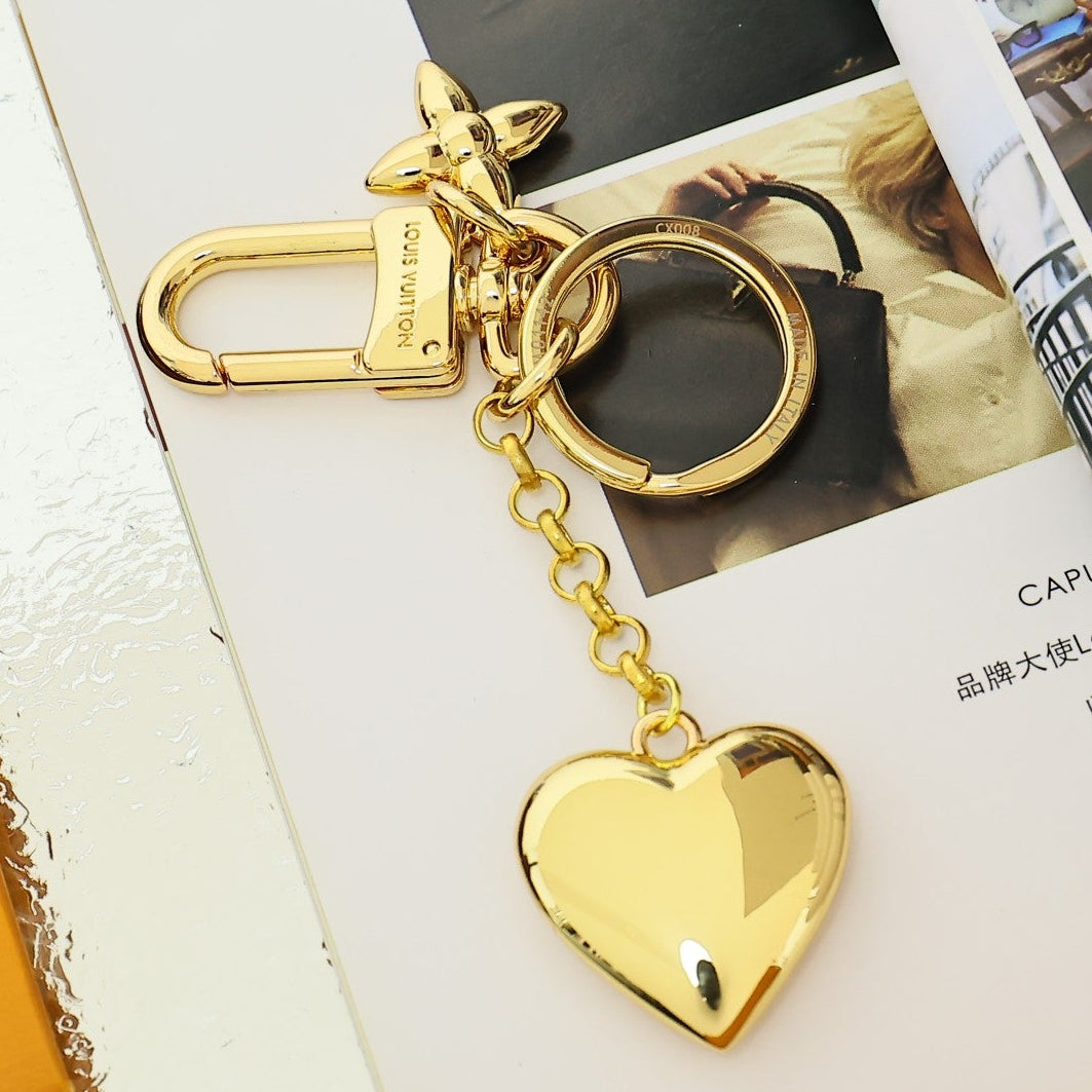 LV Gold Heart-shaped Keychain Bag Charm