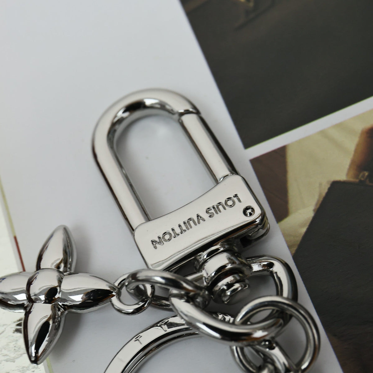 LV Silver Heart-shaped Keychain Bag Charm
