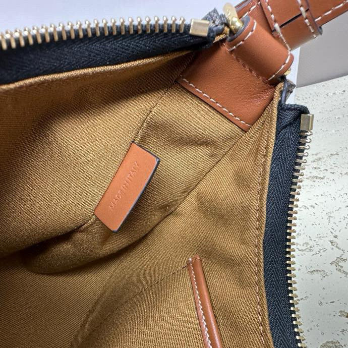 Celine Ava Bag 23cm Triomphe Canvas Black Dark Brown Calfskin