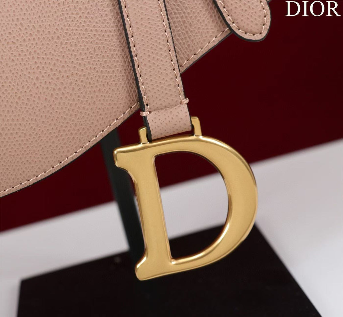 CD Saddle Bag with Strap Blush Pink Grained Calfskin