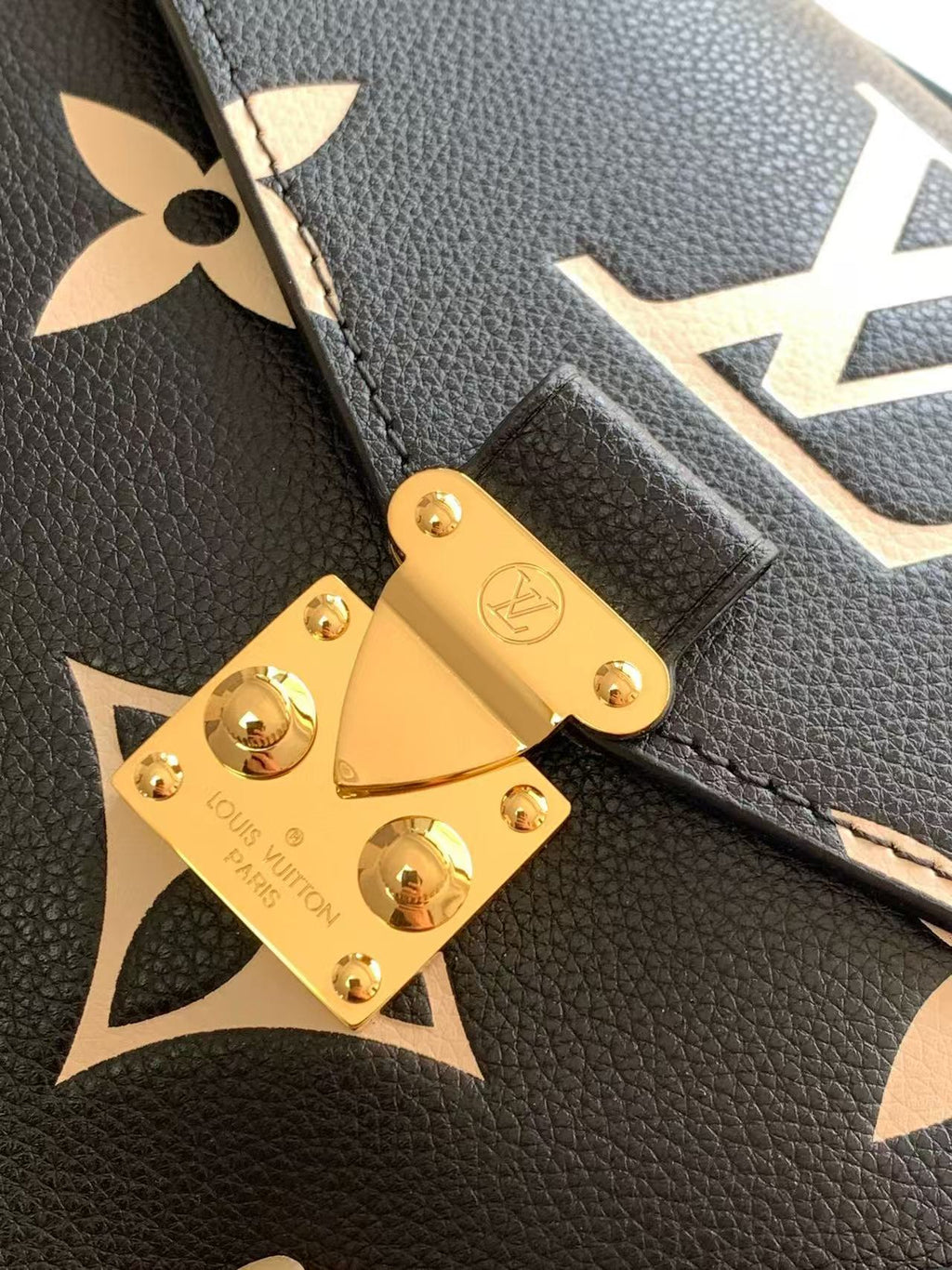 LV M45773 Pochette Métis Bag 25cm Black Beige Monogram Embossed Cowhide