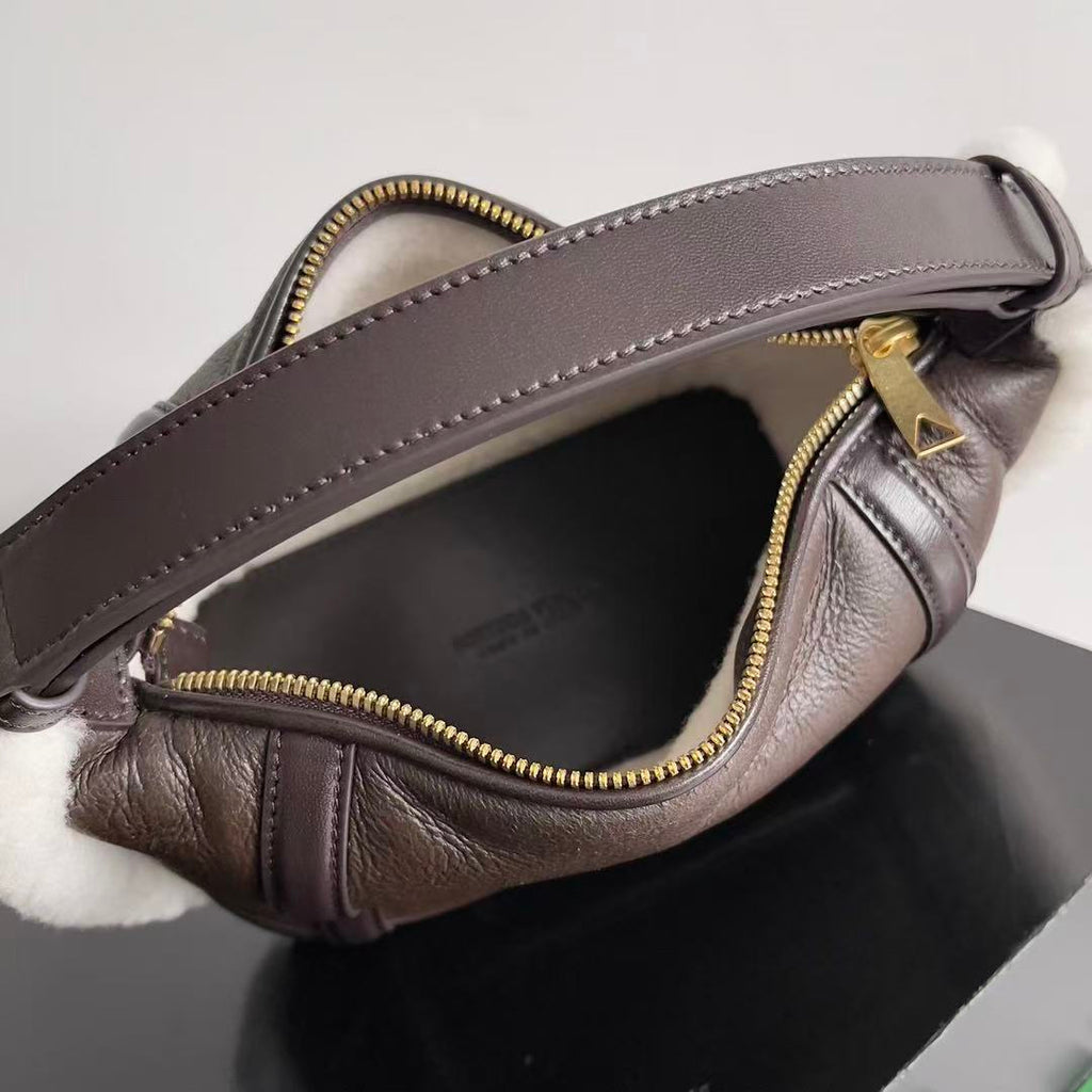 BV Wallace Mini Bag Brown White Lamb Fur Leather