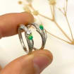 Sterling Silver Enamel Leaf Adjustable Couple Rings