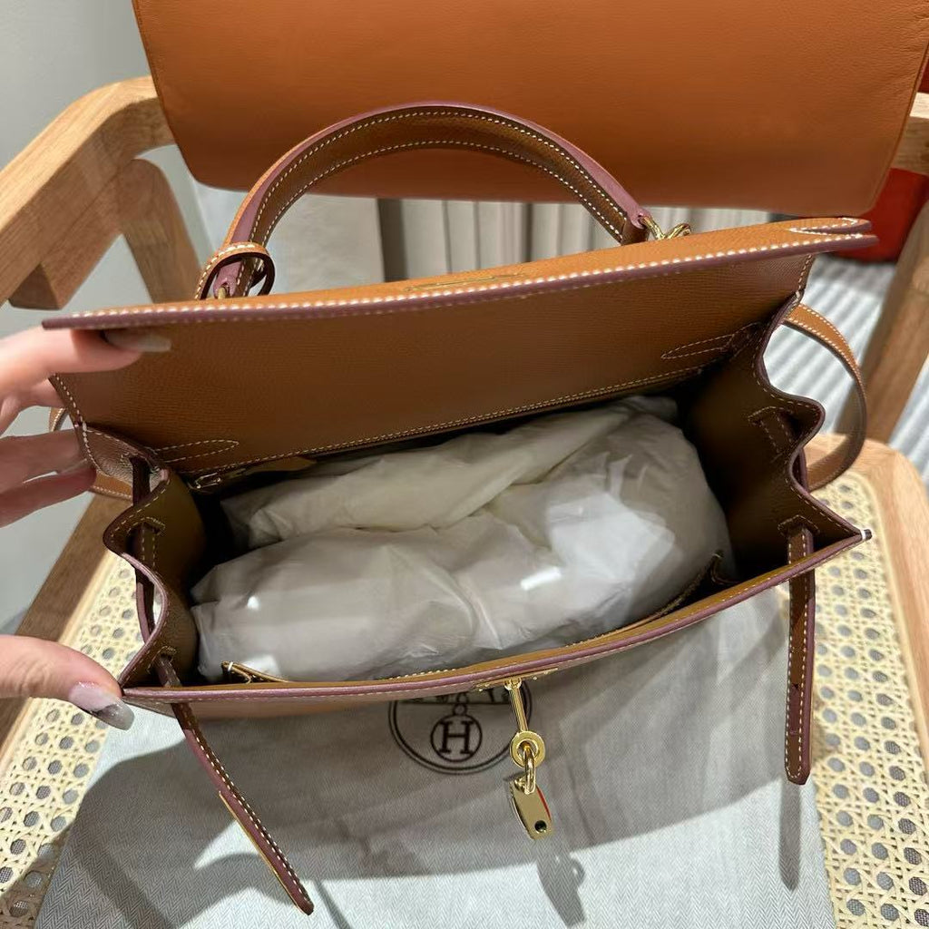 HM Kelly 28 Bag Brown Togo Leather GHW