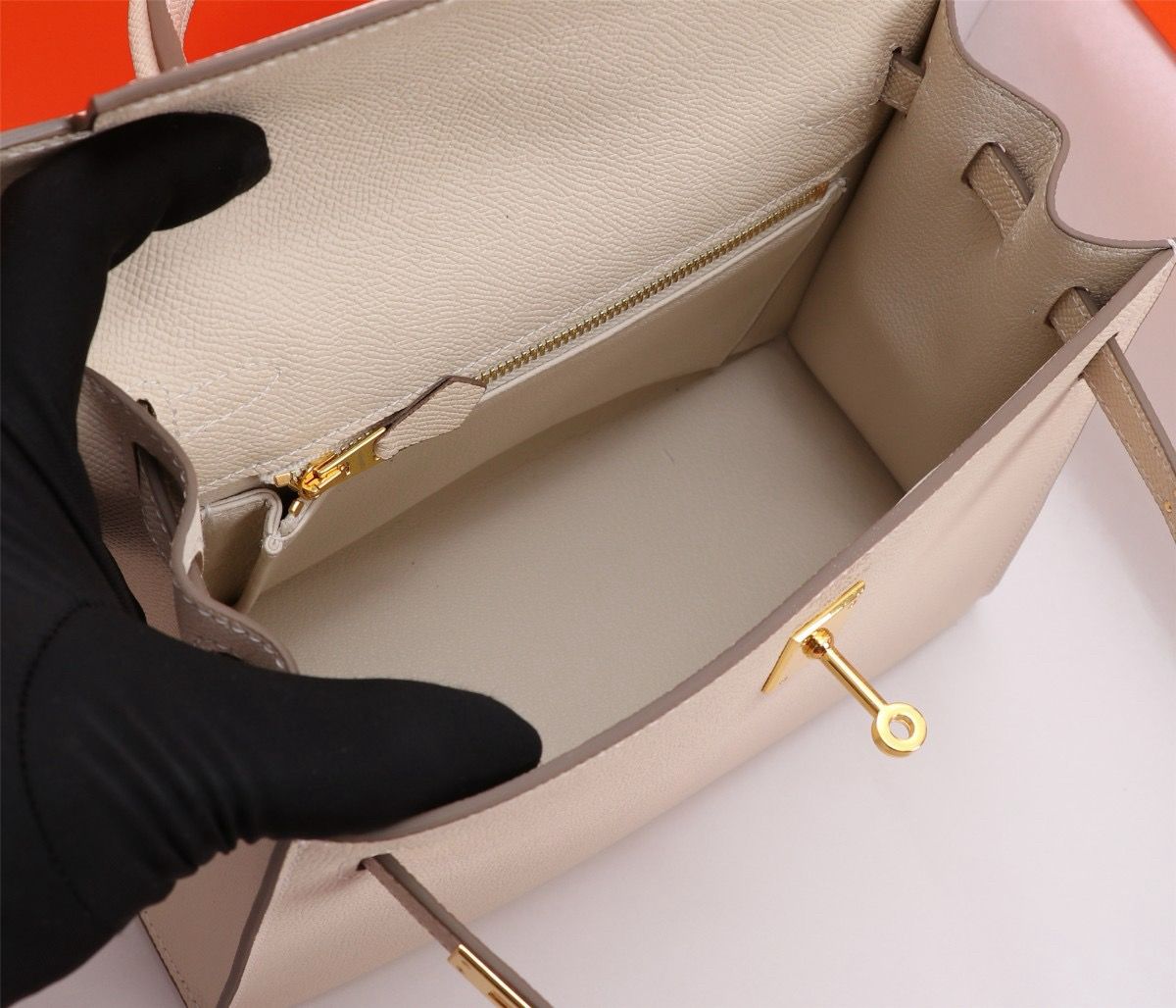 HERM Kelly 25 Cream Togo Leather Gold Hardware
