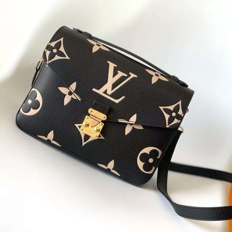 LV M45773 Pochette Métis Bag 25cm Black Beige Monogram Embossed Cowhide