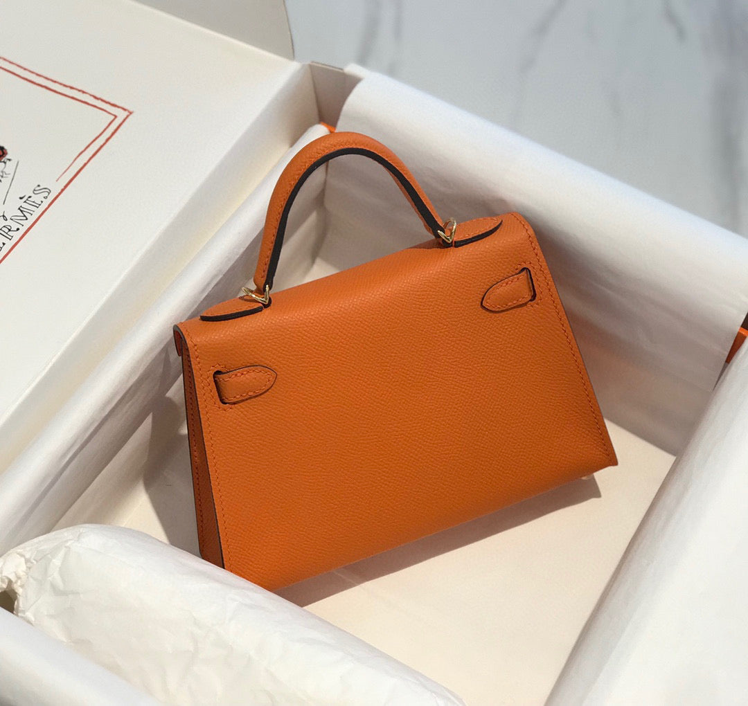 HM KELLY MINI 20 ORANGE EPSOM GOLD HARDWARE - AAA Premium Quality
