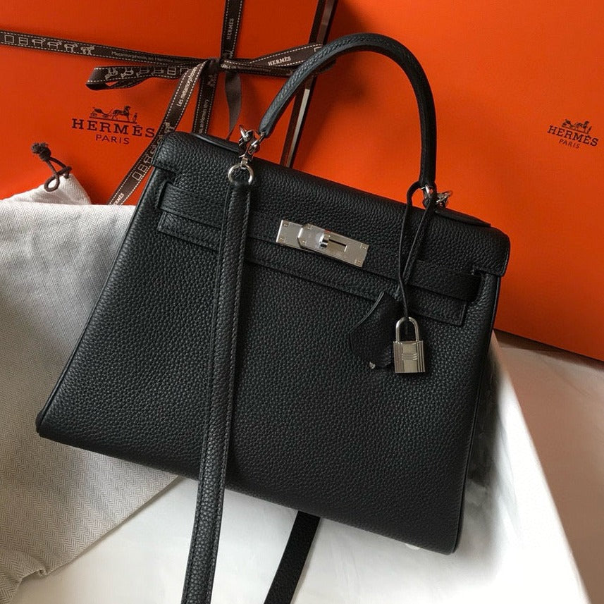 HM KELLY 28CM BLACK TOGO SILVER HARDWARE