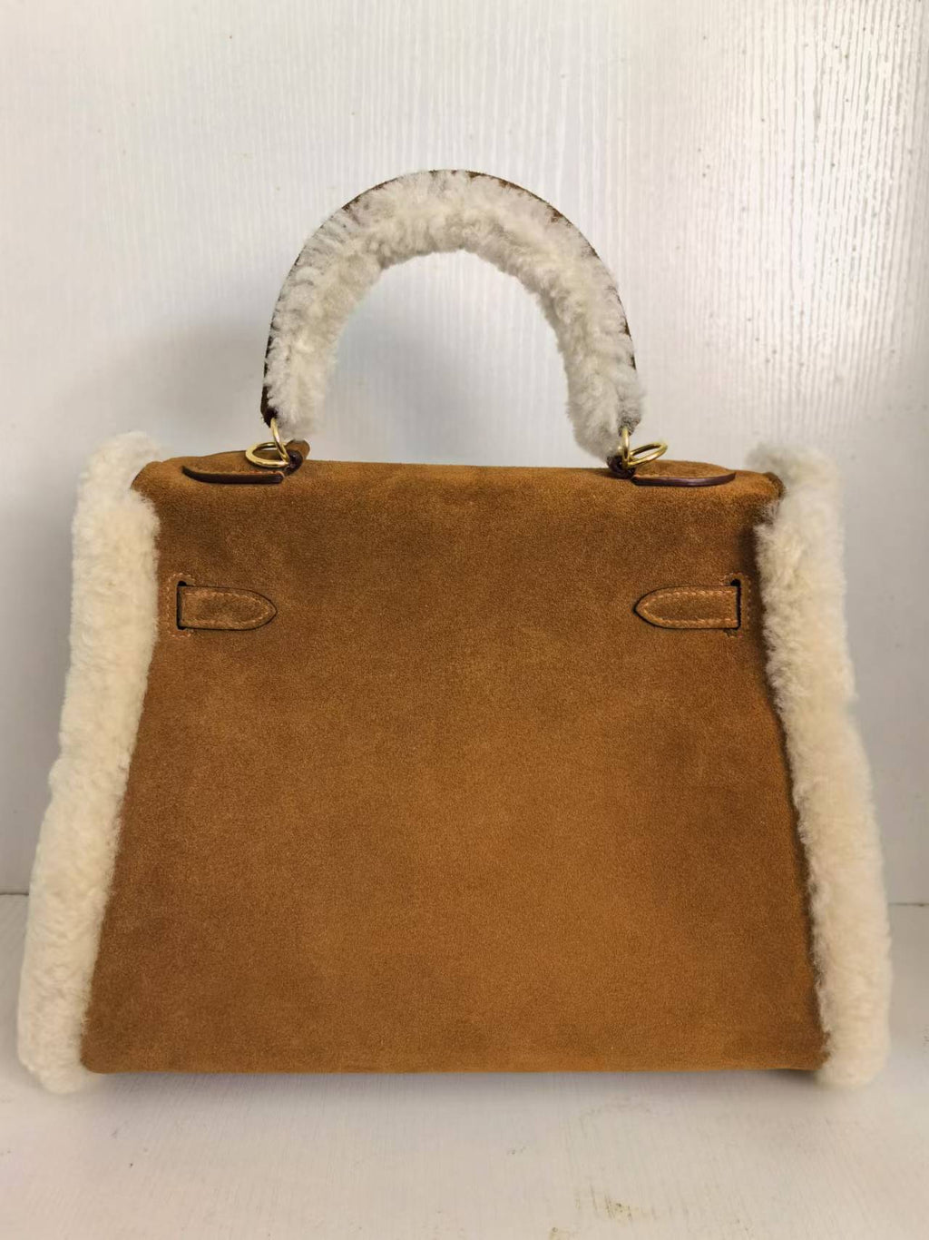 HM Kelly Teddy Plush Shearling Brown Suede Palladium Hardware