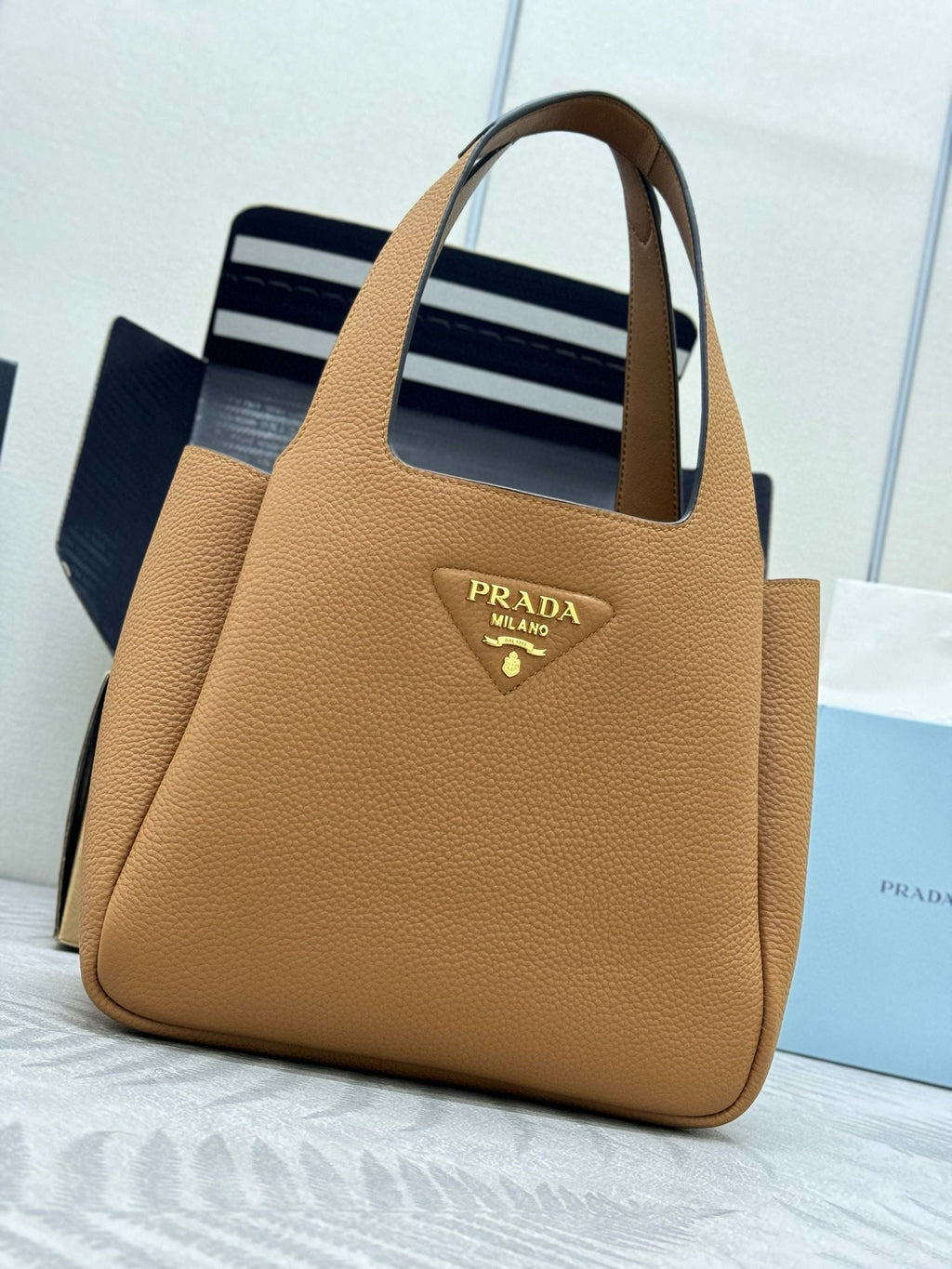 Prada Medium Leather Tote Bag Caramel Calfskin