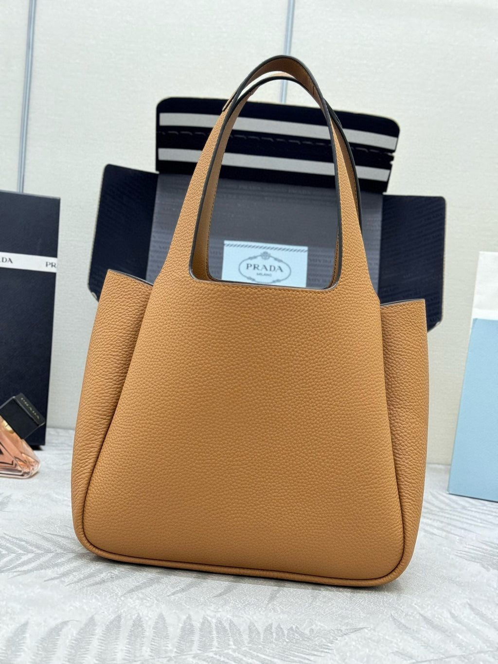 Prada Medium Leather Tote Bag Caramel Calfskin