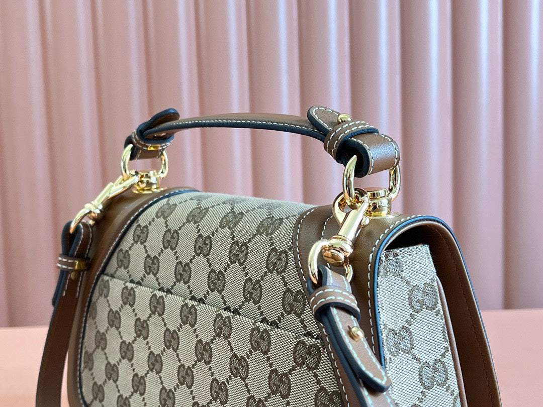 Gucci Blondie Medium 27cm Bag Brown Beige Leather Canvas