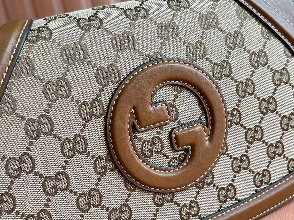Gucci Blondie Medium 27cm Bag Brown Beige Leather Canvas