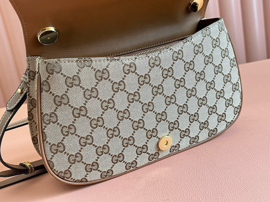 Gucci Blondie Medium 27cm Bag Brown Beige Leather Canvas