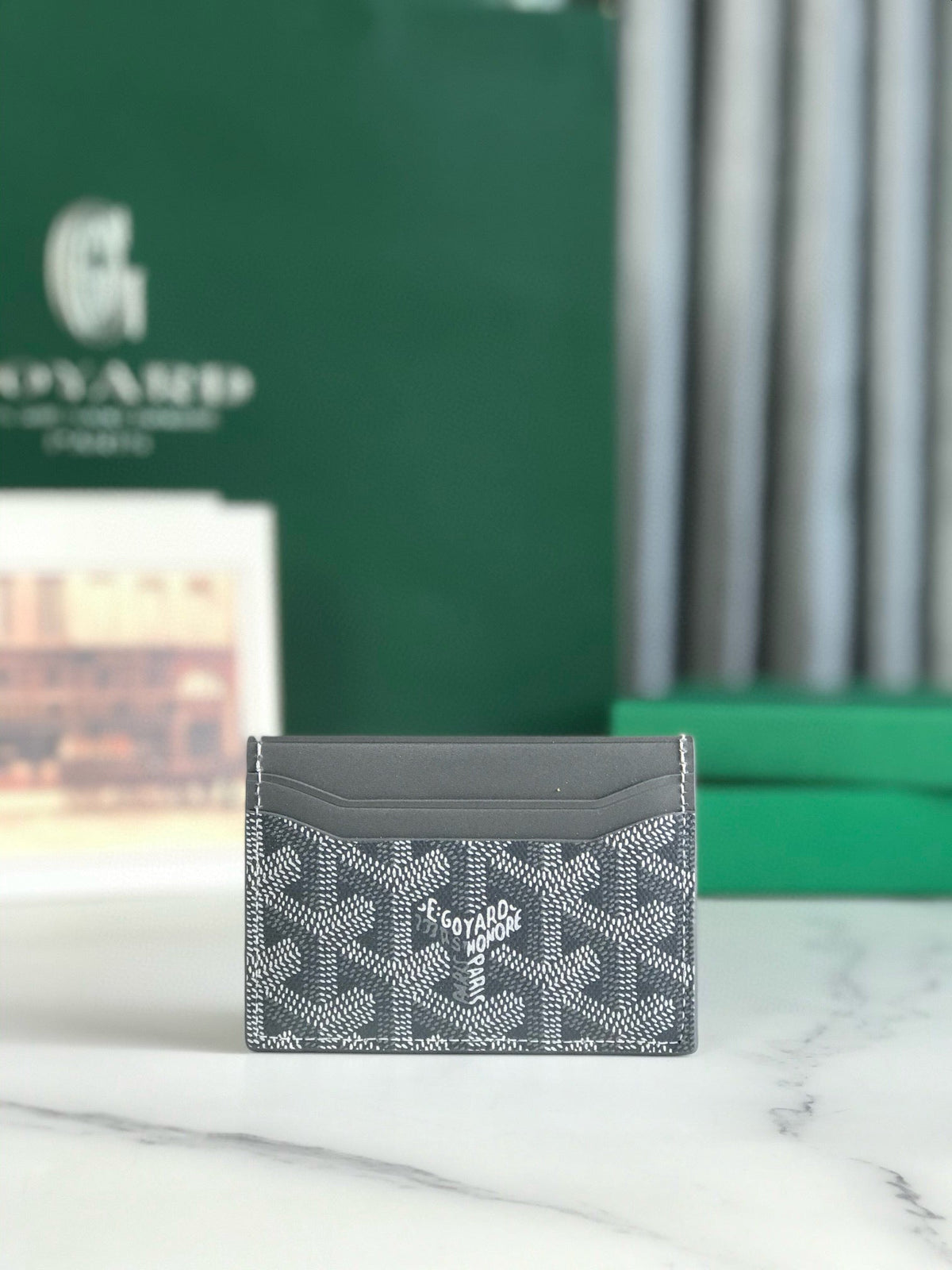 GOYA CARD WALLET 10 IN GRAY GOYARDINE CANVAS AND COWHIDE