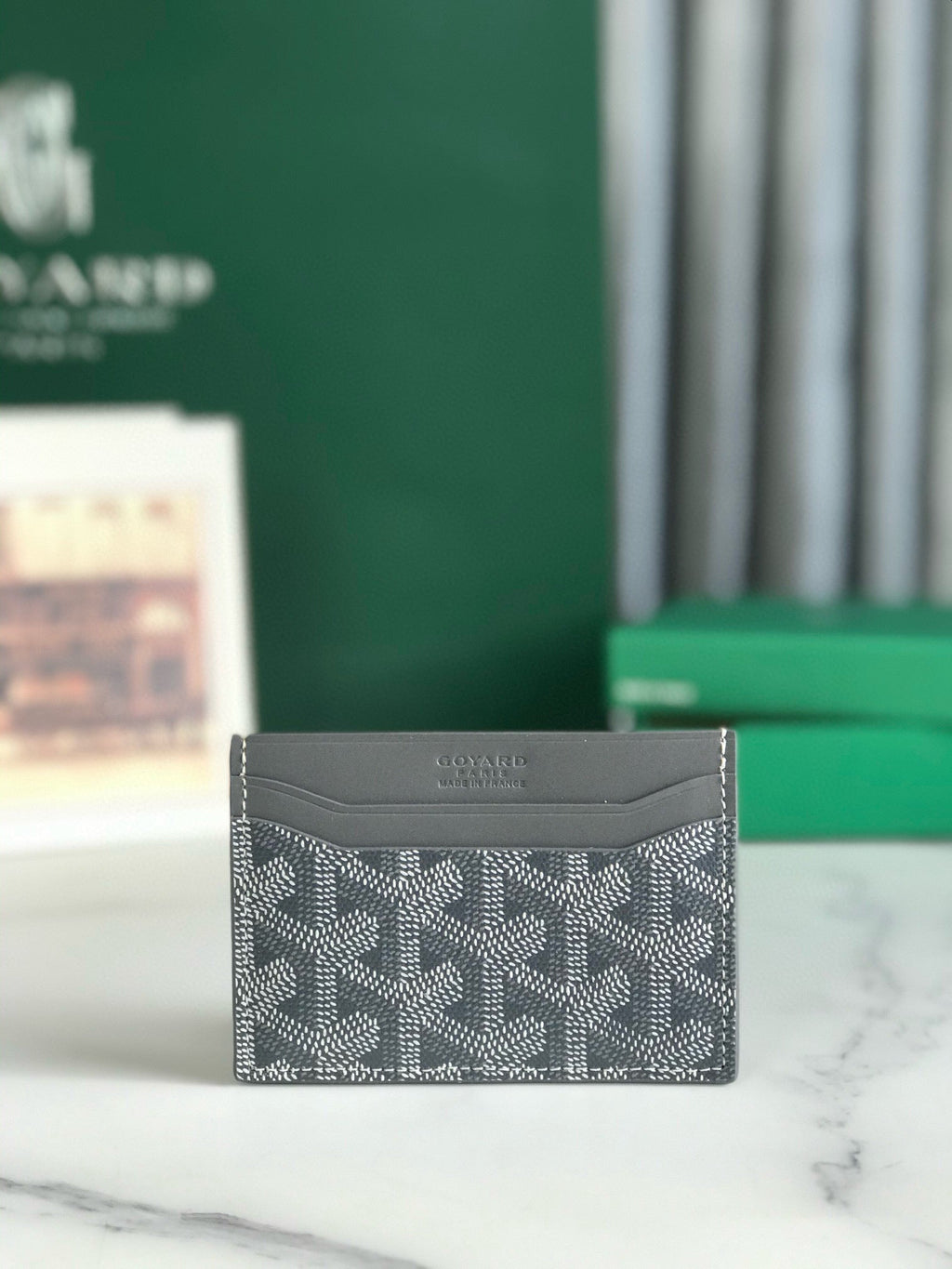 GOYA CARD WALLET 10 IN GRAY GOYARDINE CANVAS AND COWHIDE