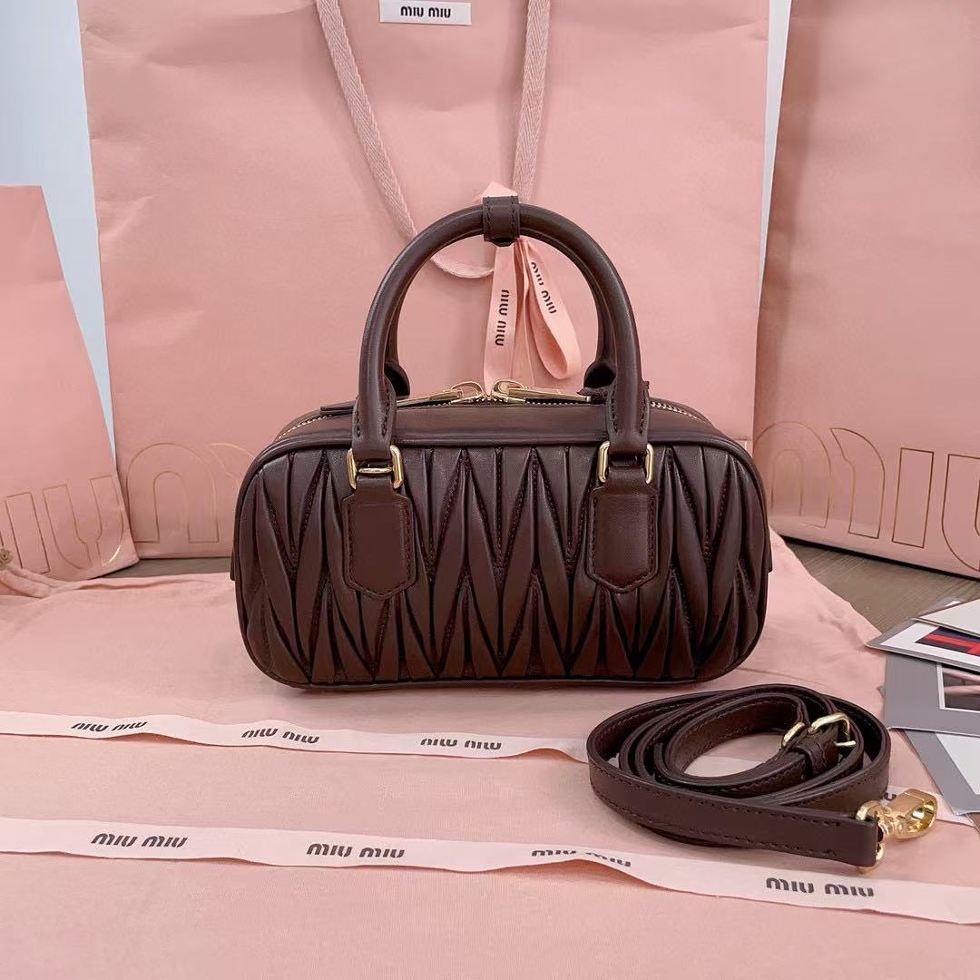 Miumiu Arcadie Matelassã Bag 22 In Mischka Brown Lambskin
