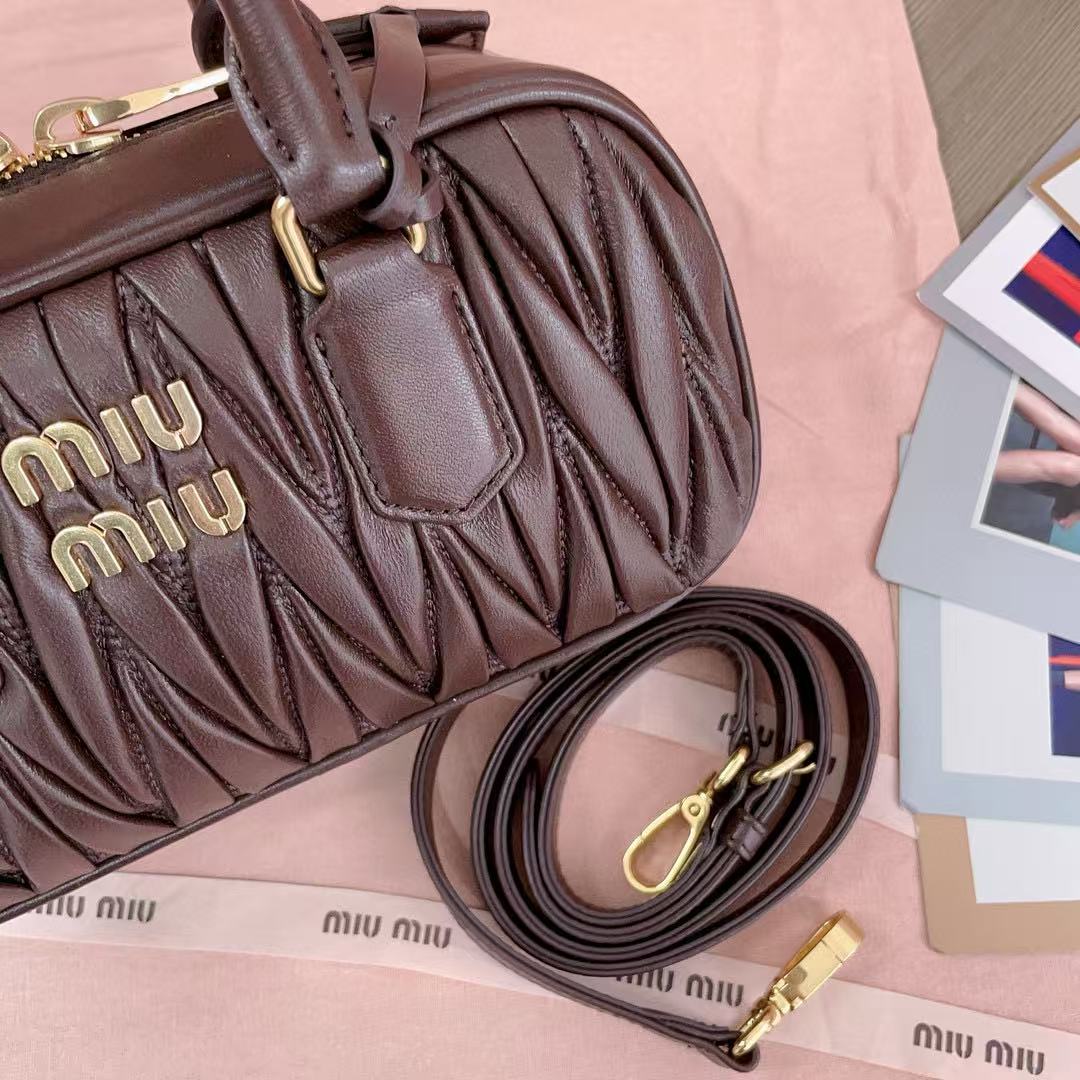 Miumiu Arcadie Matelassã Bag 22 In Mischka Brown Lambskin