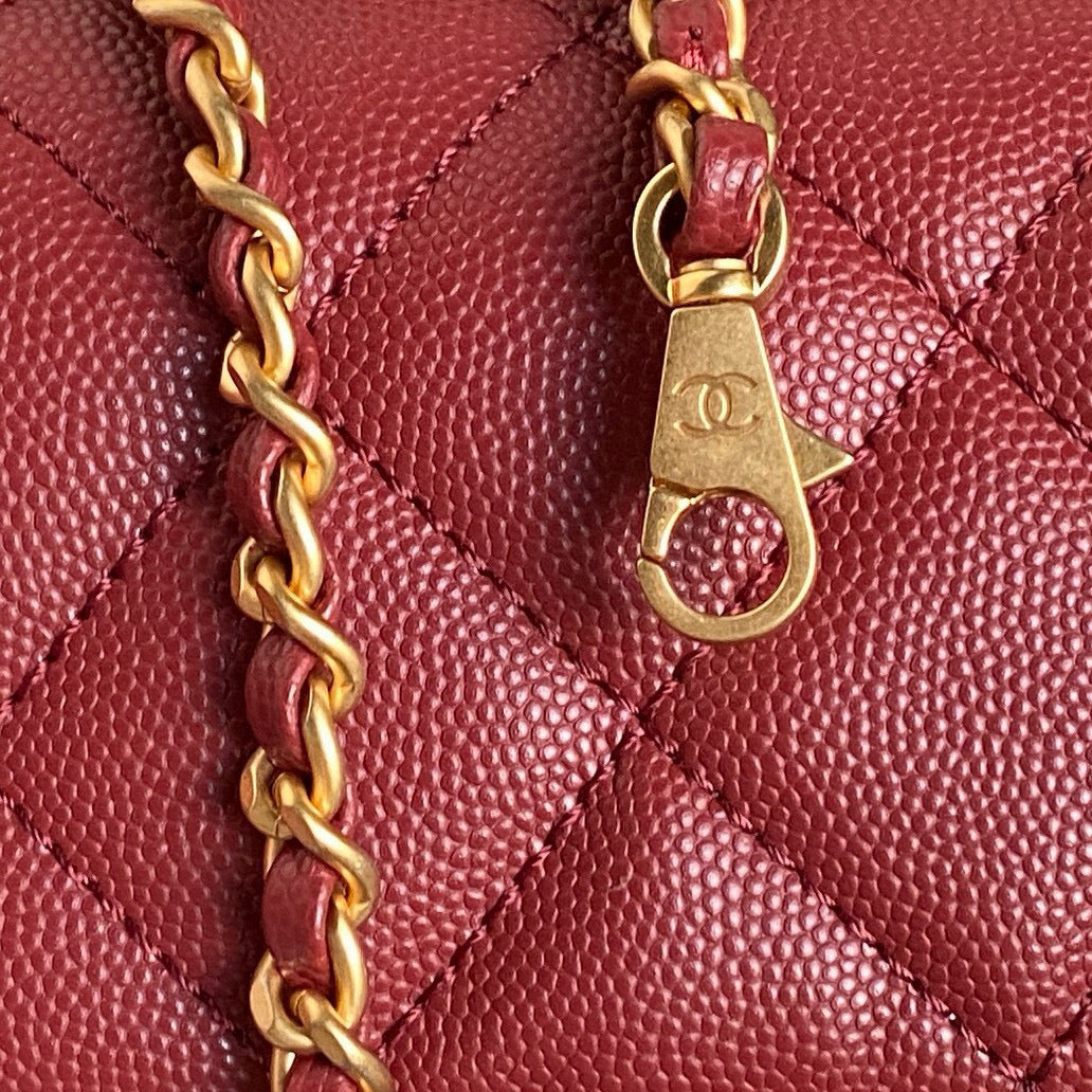 CC 24K Top Handle 19cm Burgundy Calfskin Gold Hardware