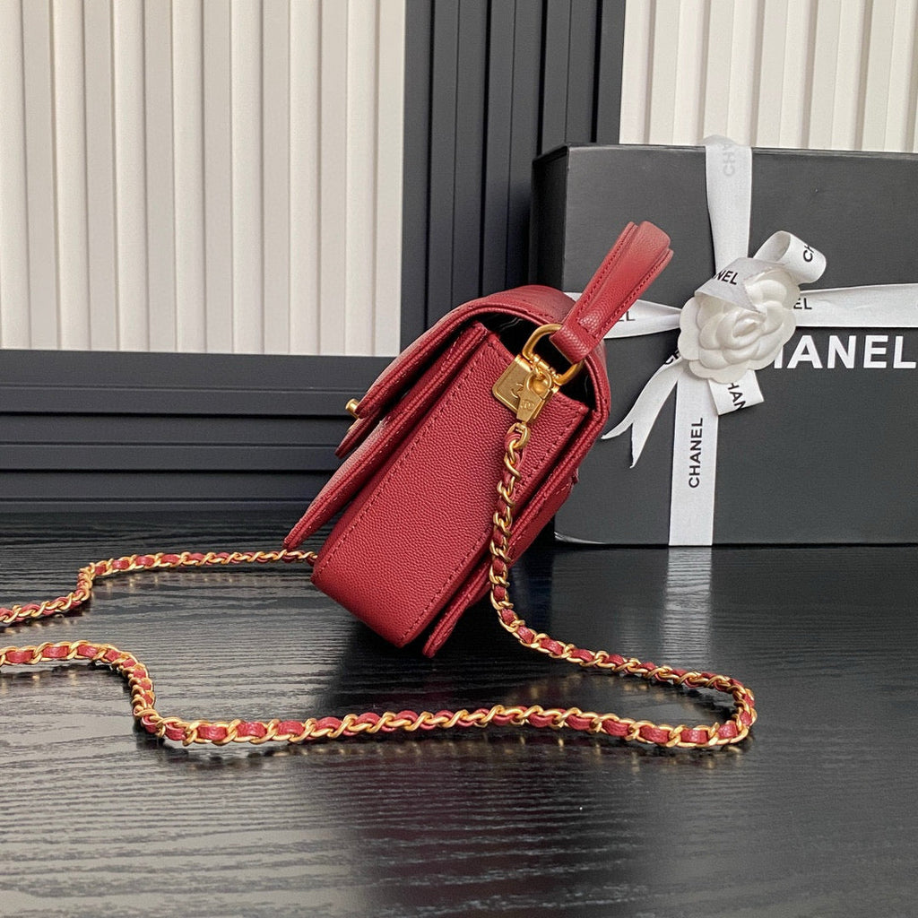 CC 24K Top Handle 19cm Burgundy Calfskin Gold Hardware