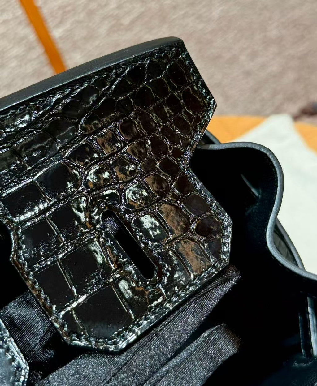 HM BIRKIN BAG 35 BLACK CROCODILE EMBOSSED LEATHER