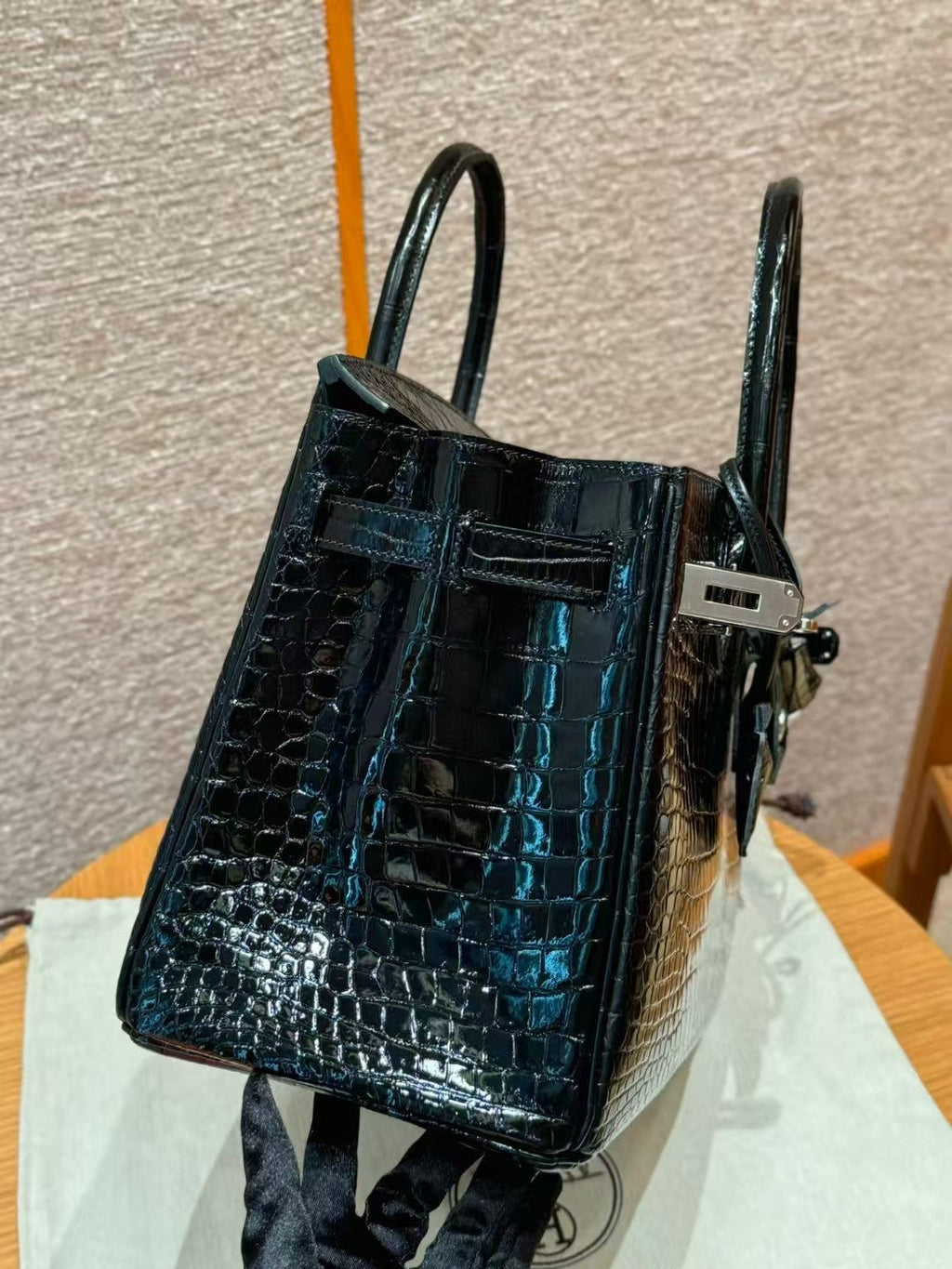 HM BIRKIN BAG 35 BLACK CROCODILE EMBOSSED LEATHER